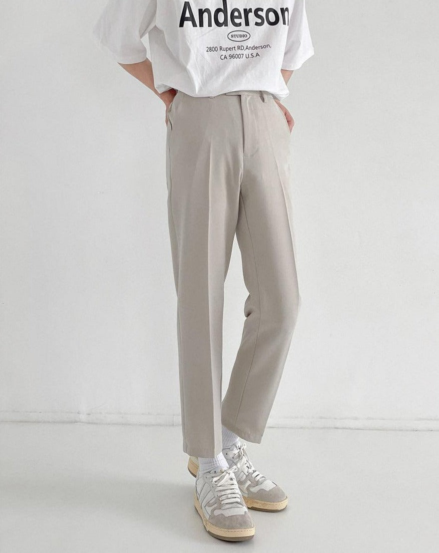 Zhou Subtle Pleats Slim Cut Trousers-korean-fashion-Pants-Zhou's Closet-OH Garments