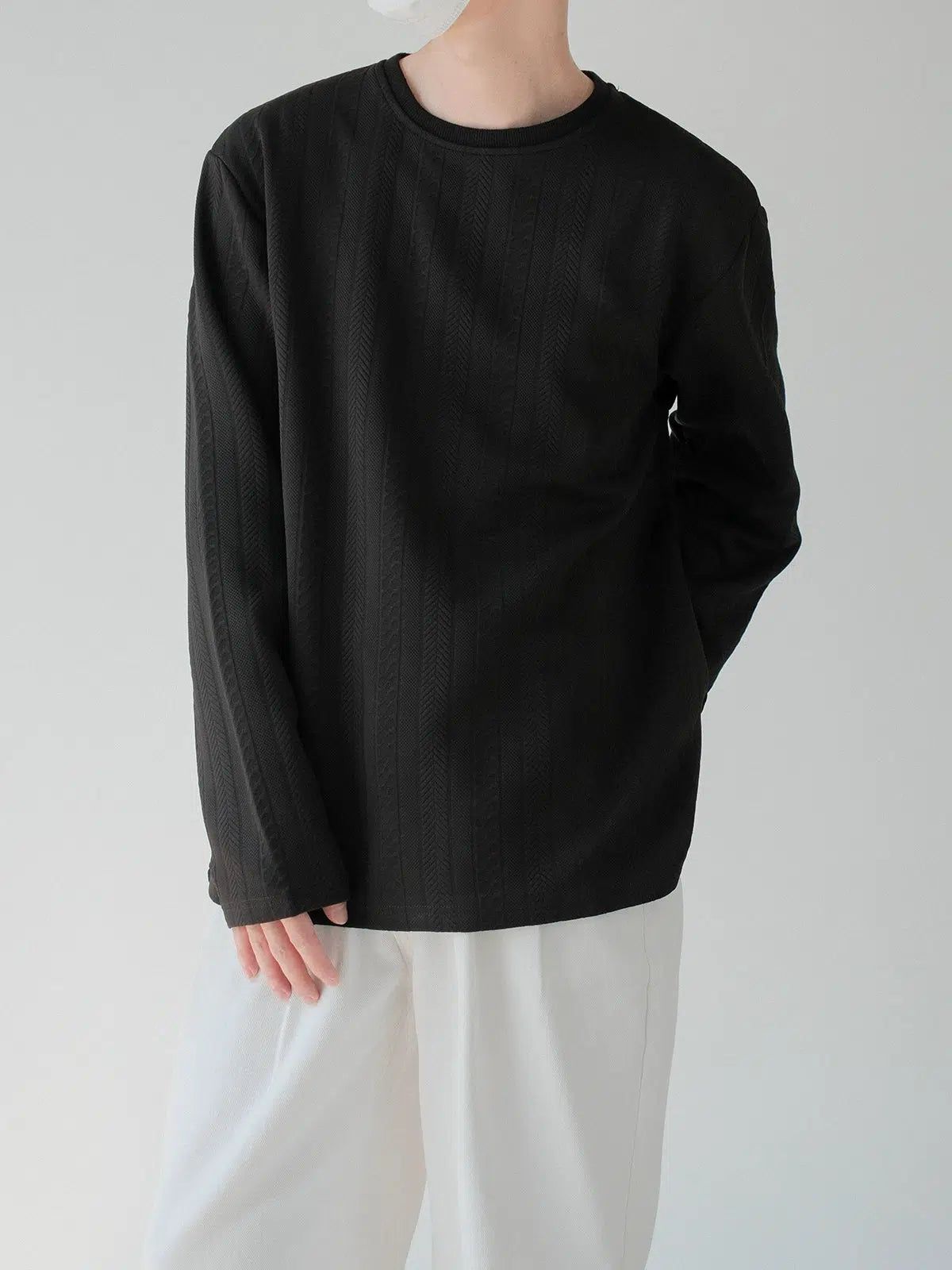 Zhou Subtle Textured Stripes Long Sleeve T-Shirt-korean-fashion-T-Shirt-Zhou's Closet-OH Garments