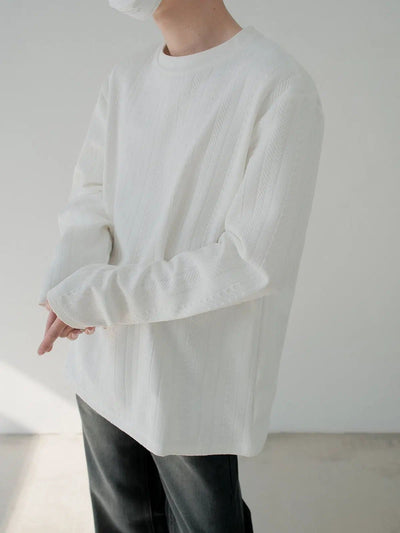 Zhou Subtle Textured Stripes Long Sleeve T-Shirt-korean-fashion-T-Shirt-Zhou's Closet-OH Garments