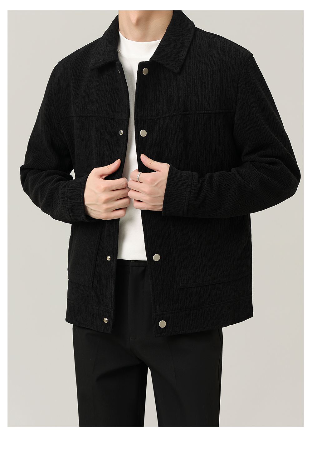 Zhou Textured Asymmetric Pocket Button Jacket-korean-fashion-Jacket-Zhou's Closet-OH Garments