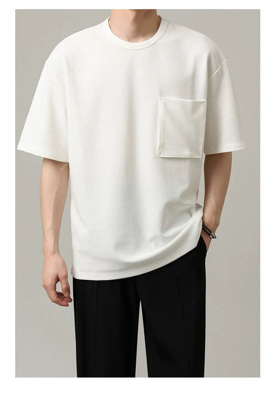 Zhou Textured Breast Pocket T-Shirt-korean-fashion-T-Shirt-Zhou's Closet-OH Garments
