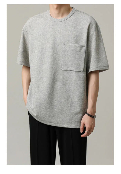 Zhou Textured Breast Pocket T-Shirt-korean-fashion-T-Shirt-Zhou's Closet-OH Garments