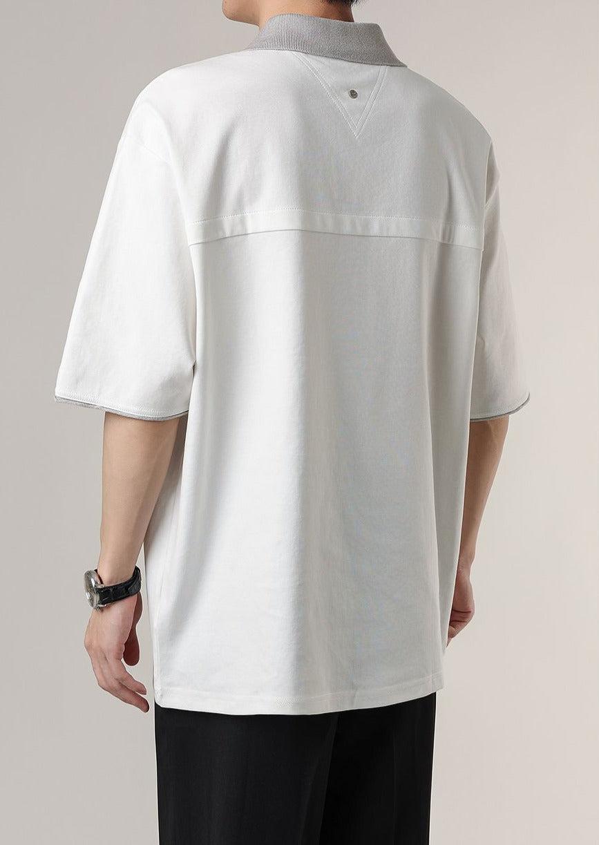 Zhou Textured Contrast Collar Polo-korean-fashion-Polo-Zhou's Closet-OH Garments