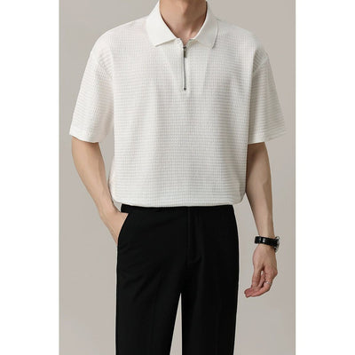 Zhou Textured Half-Zip Polo-korean-fashion-Polo-Zhou's Closet-OH Garments