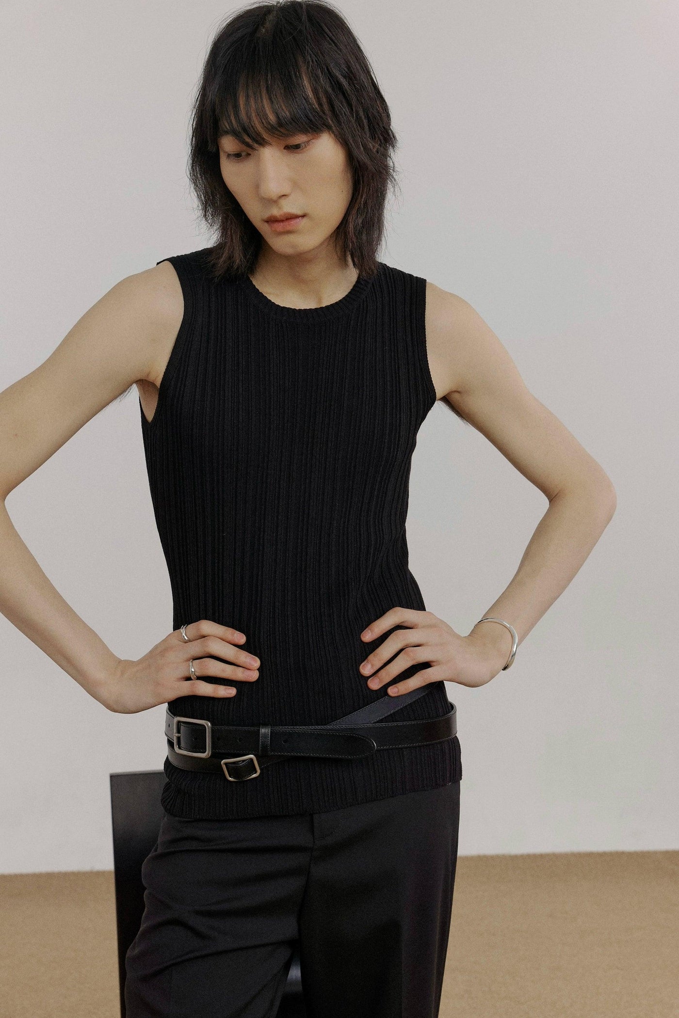 Zhou Textured Knit Slim Fit Tank Top-korean-fashion-Tank Top-Zhou's Closet-OH Garments