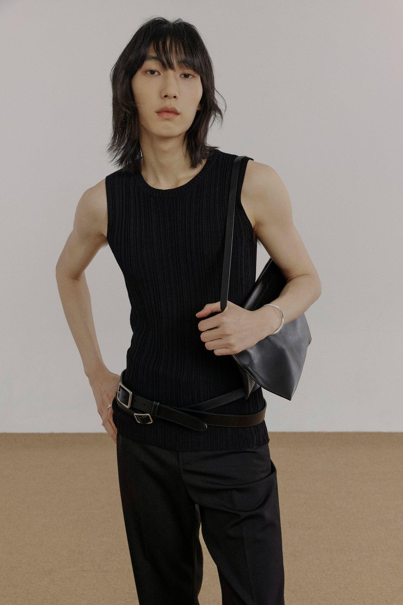 Zhou Textured Knit Slim Fit Tank Top-korean-fashion-Tank Top-Zhou's Closet-OH Garments