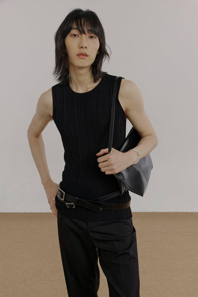 Zhou Textured Knit Slim Fit Tank Top-korean-fashion-Tank Top-Zhou's Closet-OH Garments