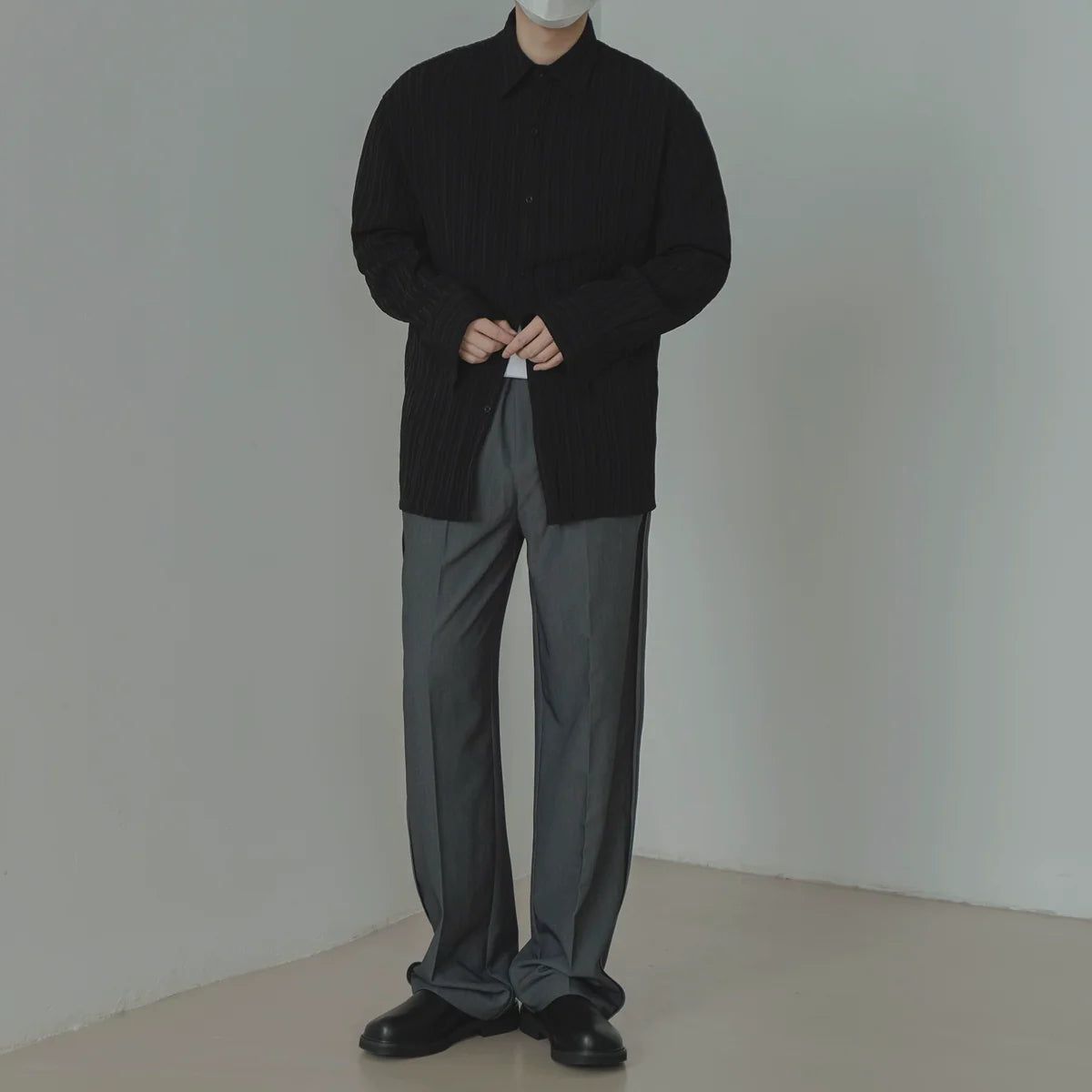Zhou Textured Lines Buttoned Shirt-korean-fashion-Shirt-Zhou's Closet-OH Garments