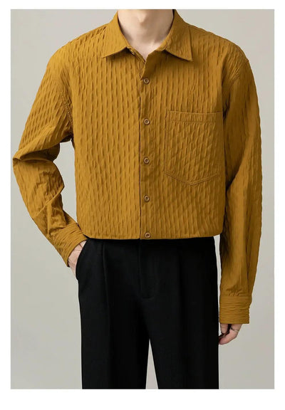 Zhou Textured L/S Shirt-korean-fashion-Shirt-Zhou's Closet-OH Garments