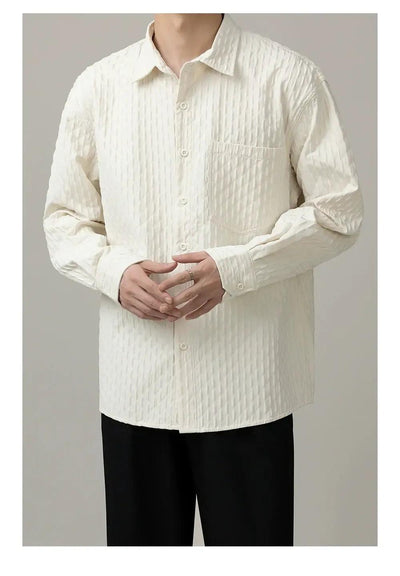 Zhou Textured L/S Shirt-korean-fashion-Shirt-Zhou's Closet-OH Garments