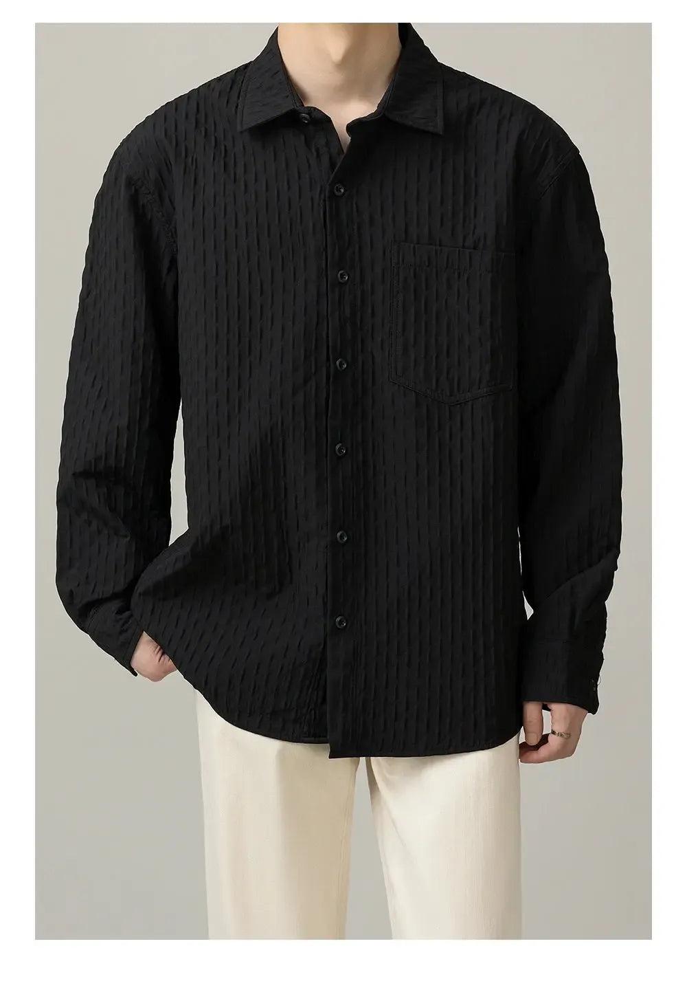 Zhou Textured L/S Shirt-korean-fashion-Shirt-Zhou's Closet-OH Garments