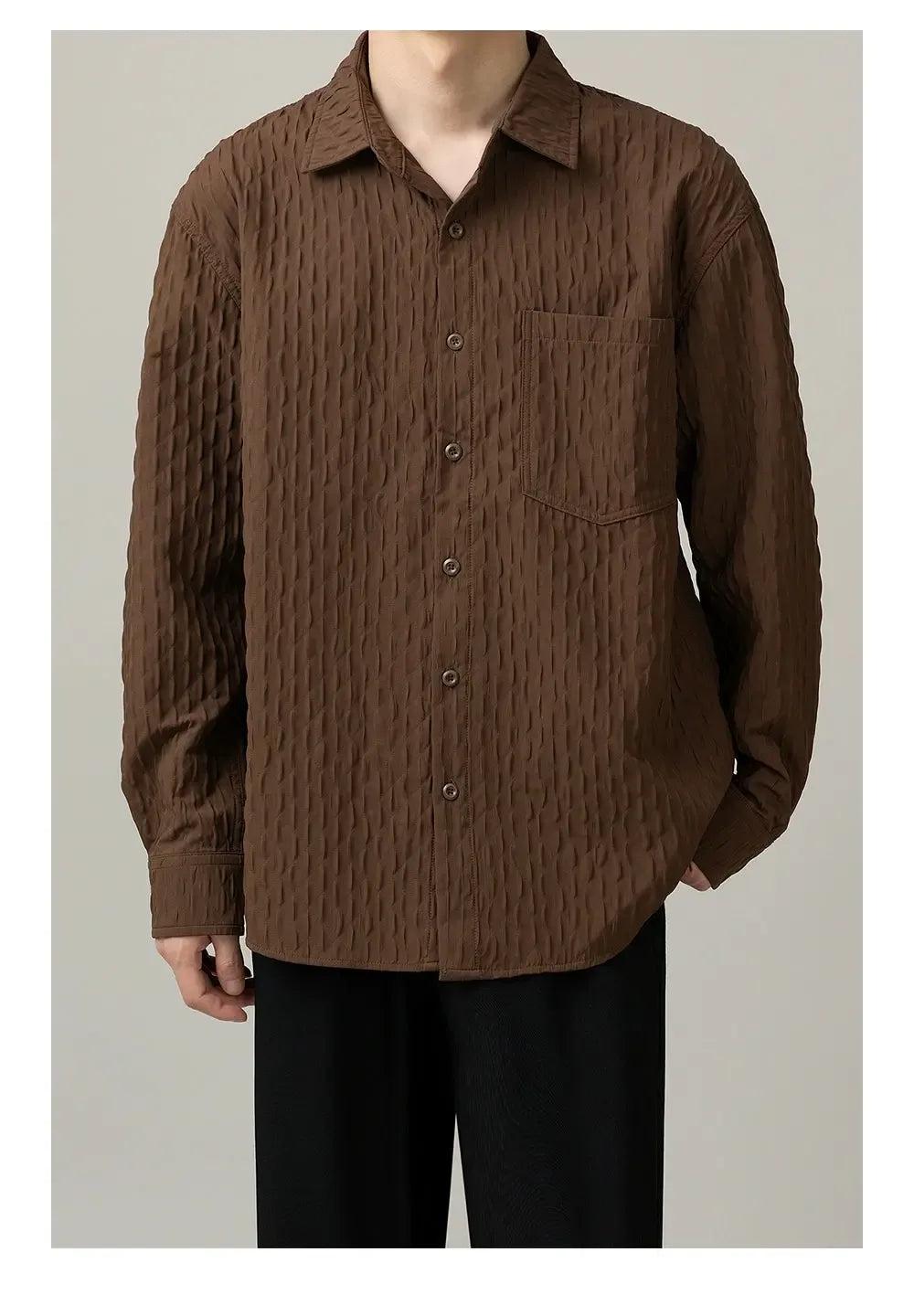 Zhou Textured L/S Shirt-korean-fashion-Shirt-Zhou's Closet-OH Garments