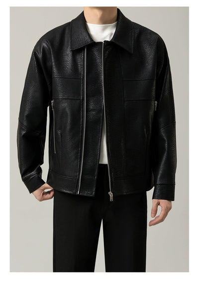 Zhou Textured Moto PU Leather Jacket-korean-fashion-Jacket-Zhou's Closet-OH Garments