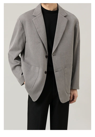 Zhou Textured Notch Lapel Blazer-korean-fashion-Blazer-Zhou's Closet-OH Garments