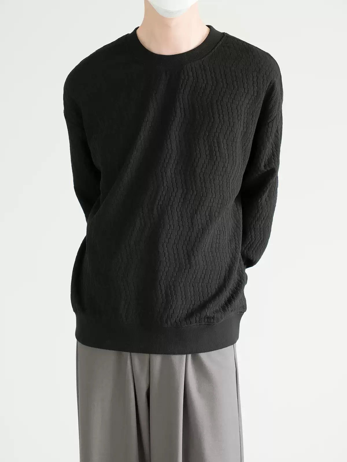 Zhou Textured Round Neck Sweater-korean-fashion-Sweater-Zhou's Closet-OH Garments