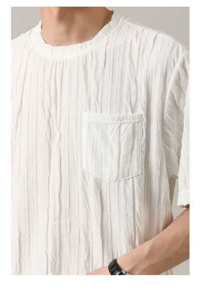 Zhou Textured Round Neck T-Shirt-korean-fashion-T-Shirt-Zhou's Closet-OH Garments