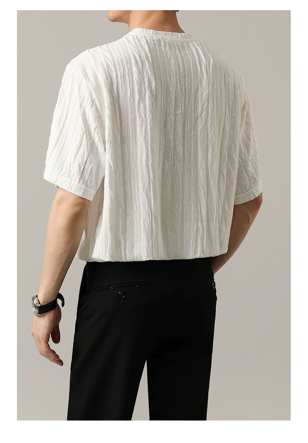 Zhou Textured Round Neck T-Shirt-korean-fashion-T-Shirt-Zhou's Closet-OH Garments