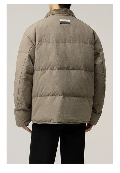 Zhou Textured Spliced Collar Down Jacket-korean-fashion-Jacket-Zhou's Closet-OH Garments