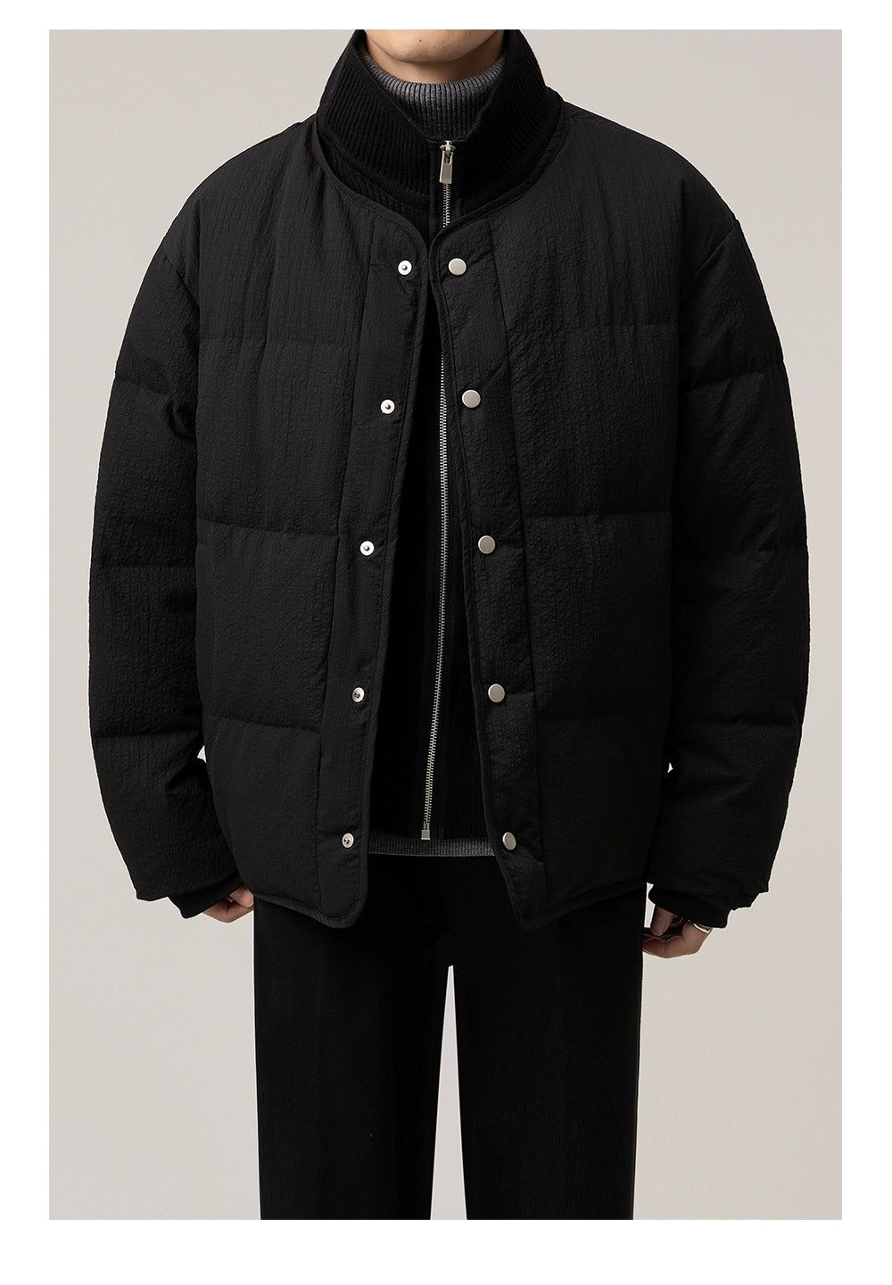 Zhou Textured Spliced Collar Down Jacket-korean-fashion-Jacket-Zhou's Closet-OH Garments