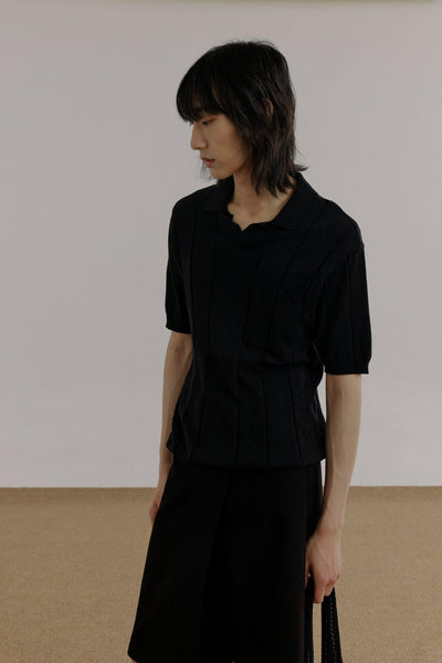 Zhou Textured Striped Knit Polo-korean-fashion-Polo-Zhou's Closet-OH Garments