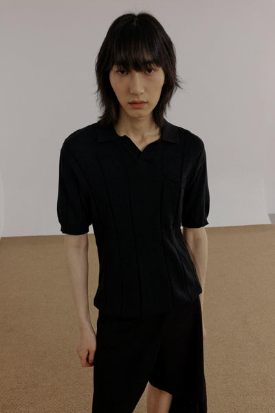 Zhou Textured Striped Knit Polo-korean-fashion-Polo-Zhou's Closet-OH Garments