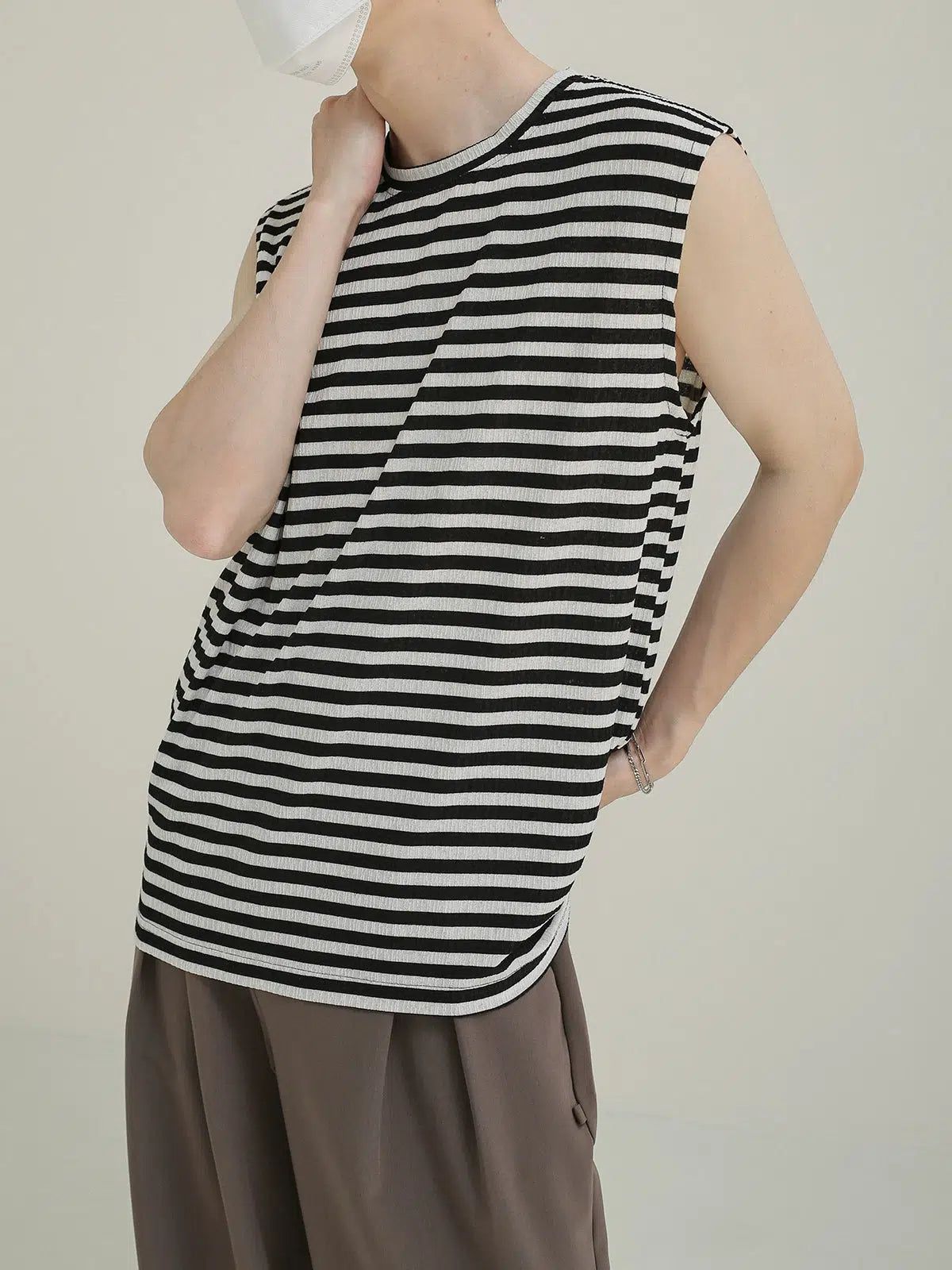 Zhou Textured Stripes Tank Top-korean-fashion-Tank Top-Zhou's Closet-OH Garments