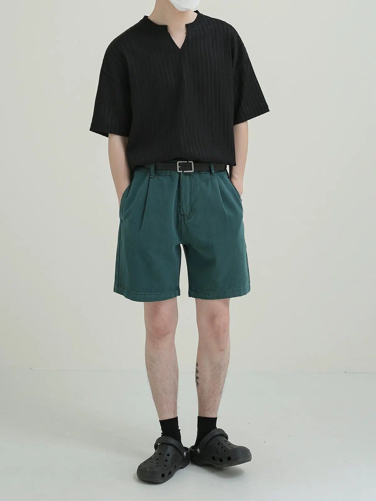 Zhou Textured Stripes V-Neck T-Shirt-korean-fashion-T-Shirt-Zhou's Closet-OH Garments