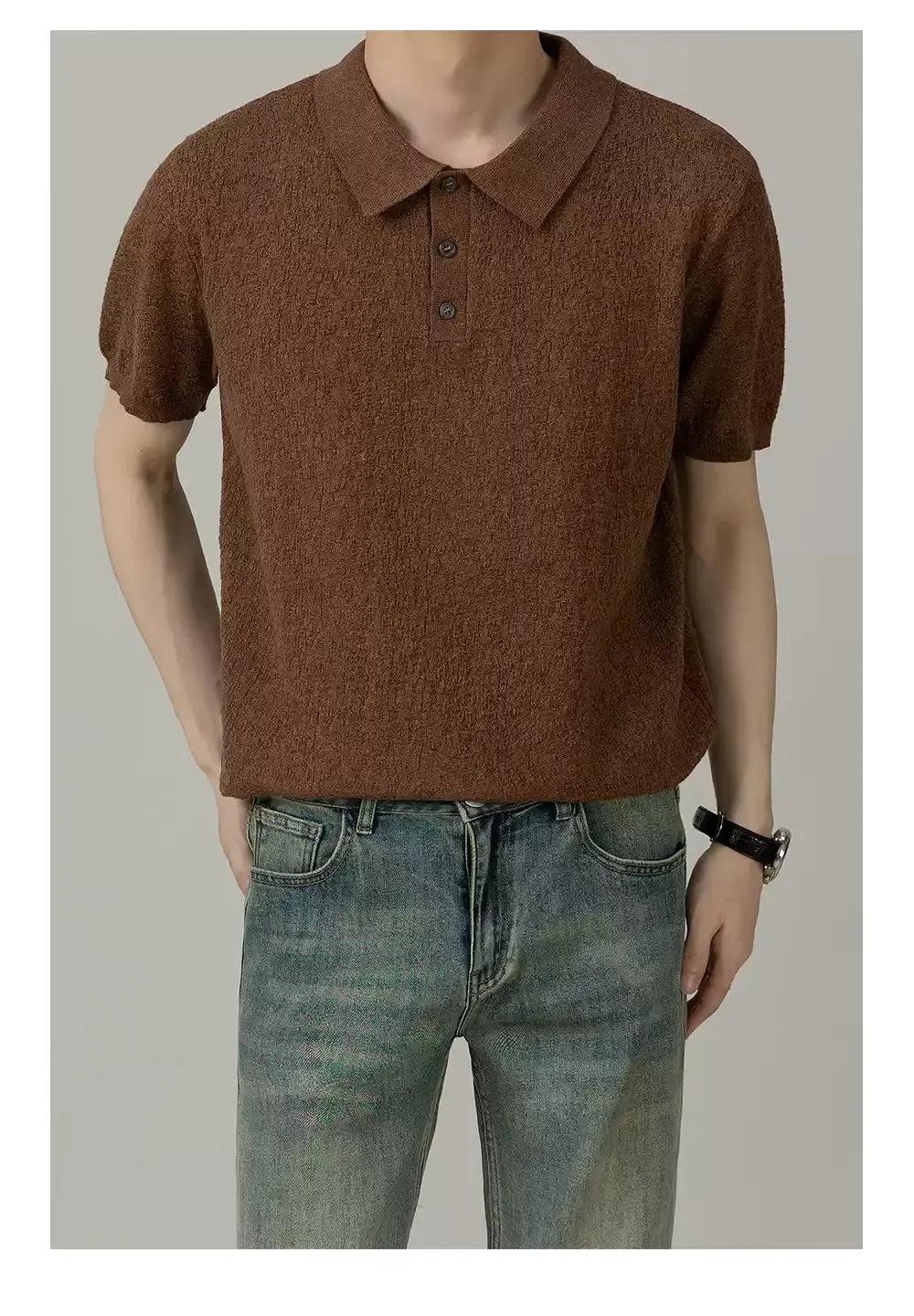 Zhou Textured Three-Buttons Knit Polo-korean-fashion-Polo-Zhou's Closet-OH Garments