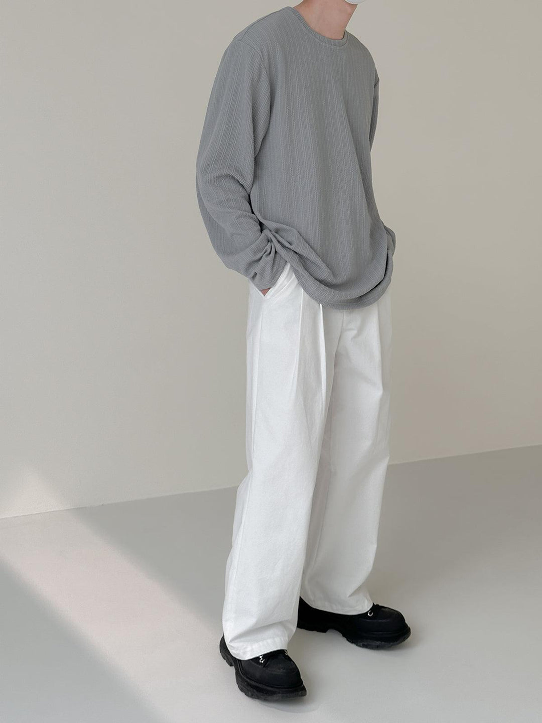 Zhou Textured Vertical Stripes Long Sleeve T-Shirt