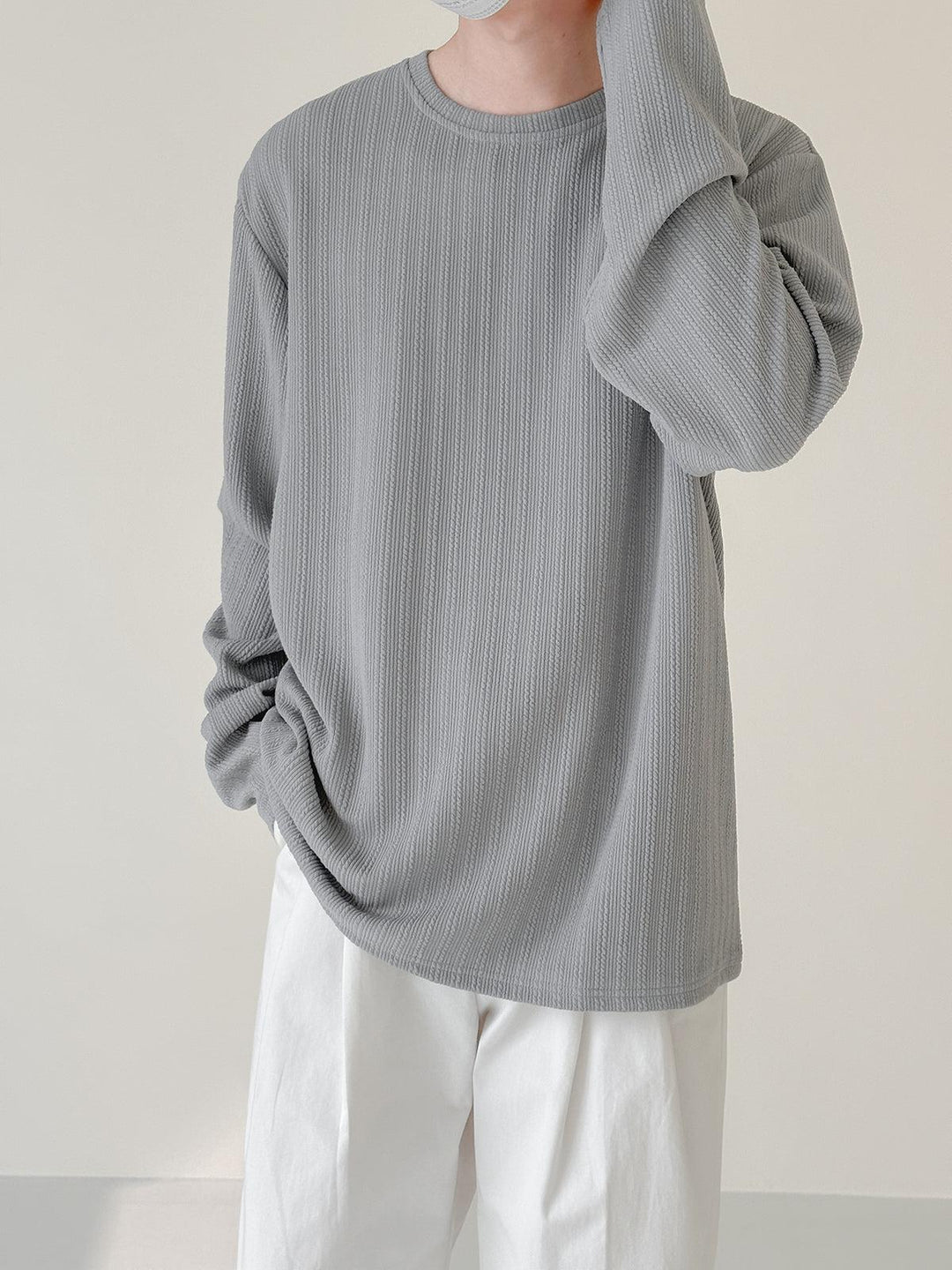 トップス Zhou Zhou Textured Vertical Stripes Long Sleeve T-Shirt