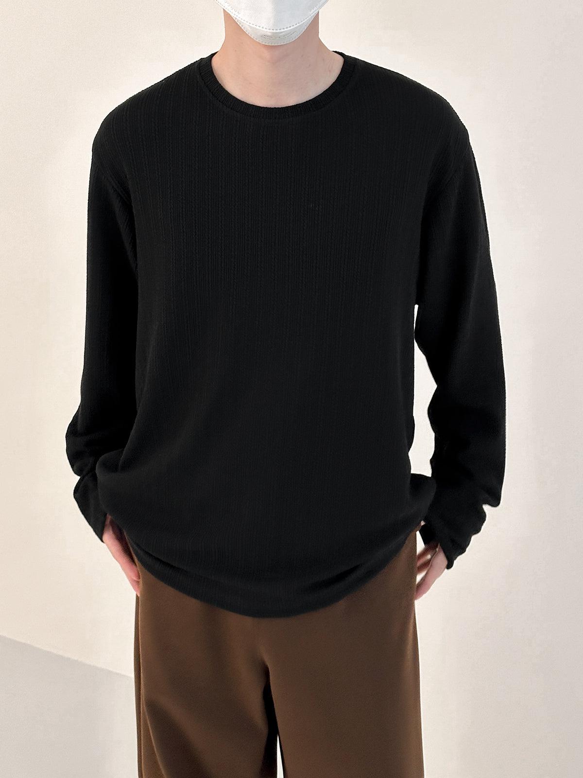 Zhou Textured Vertical Stripes Long Sleeve T-Shirt