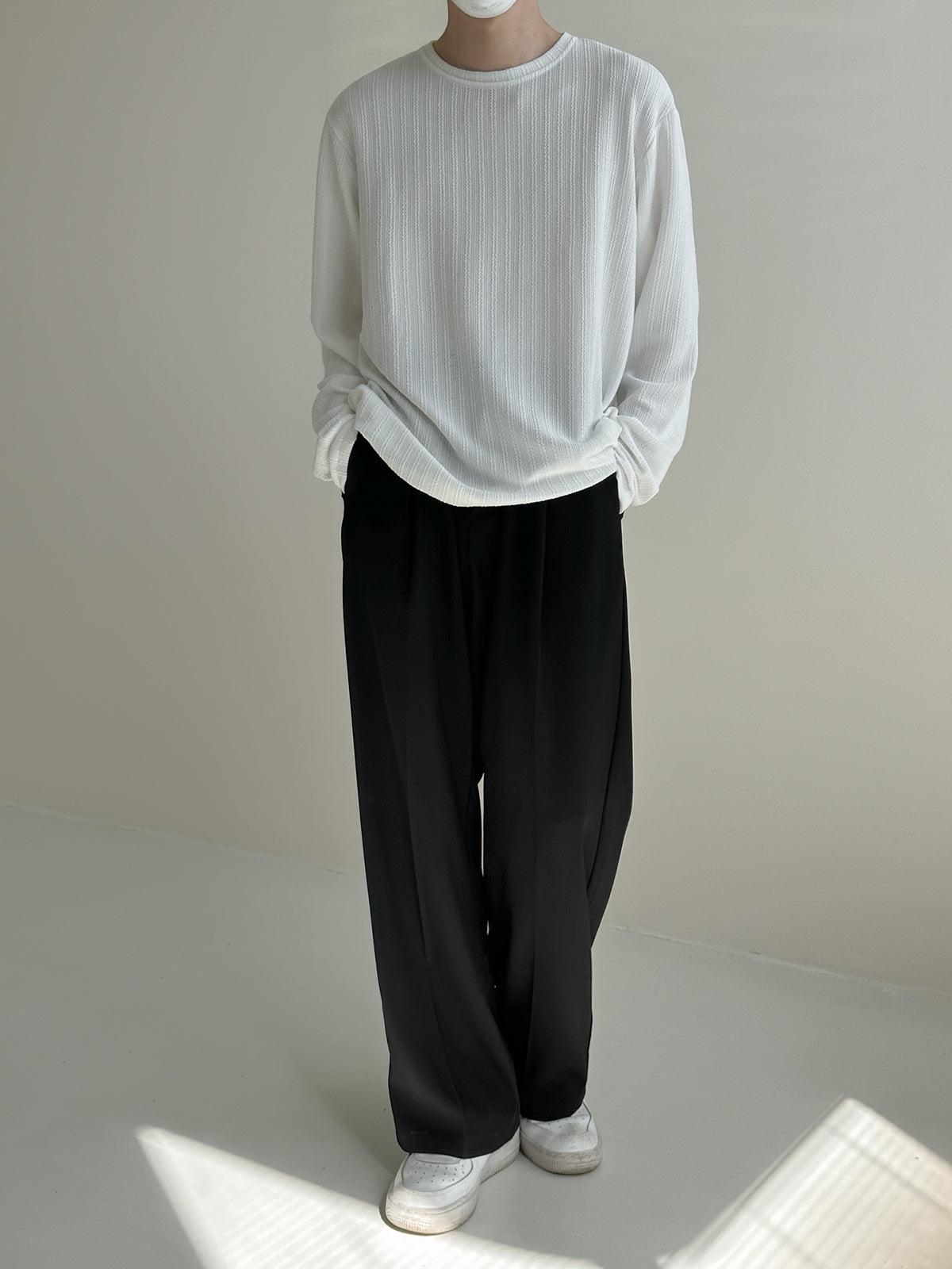 Zhou Textured Vertical Stripes Long Sleeve T-Shirt-korean-fashion-T-Shirt-Zhou's Closet-OH Garments