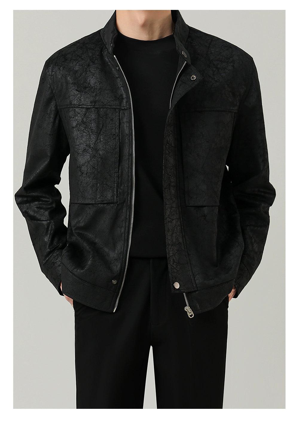 Zhou Textured & Zipped PU Leather Jacket-korean-fashion-Jacket-Zhou's Closet-OH Garments