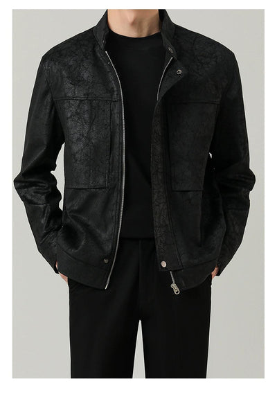 Zhou Textured & Zipped PU Leather Jacket-korean-fashion-Jacket-Zhou's Closet-OH Garments