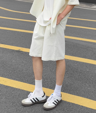 Zhou Textured Zipped Shirt & Shorts Set-korean-fashion-Clothing Set-Zhou's Closet-OH Garments