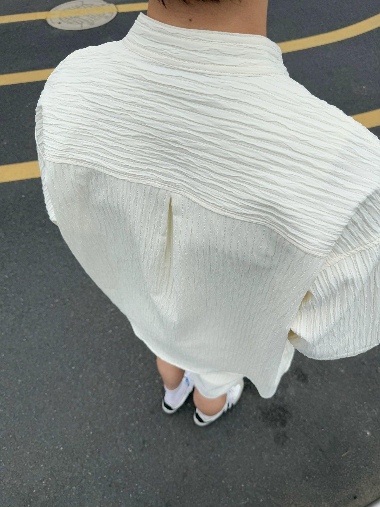 Zhou Textured Zipped Shirt & Shorts Set-korean-fashion-Clothing Set-Zhou's Closet-OH Garments