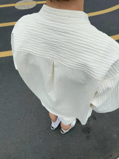 Zhou Textured Zipped Shirt & Shorts Set-korean-fashion-Clothing Set-Zhou's Closet-OH Garments