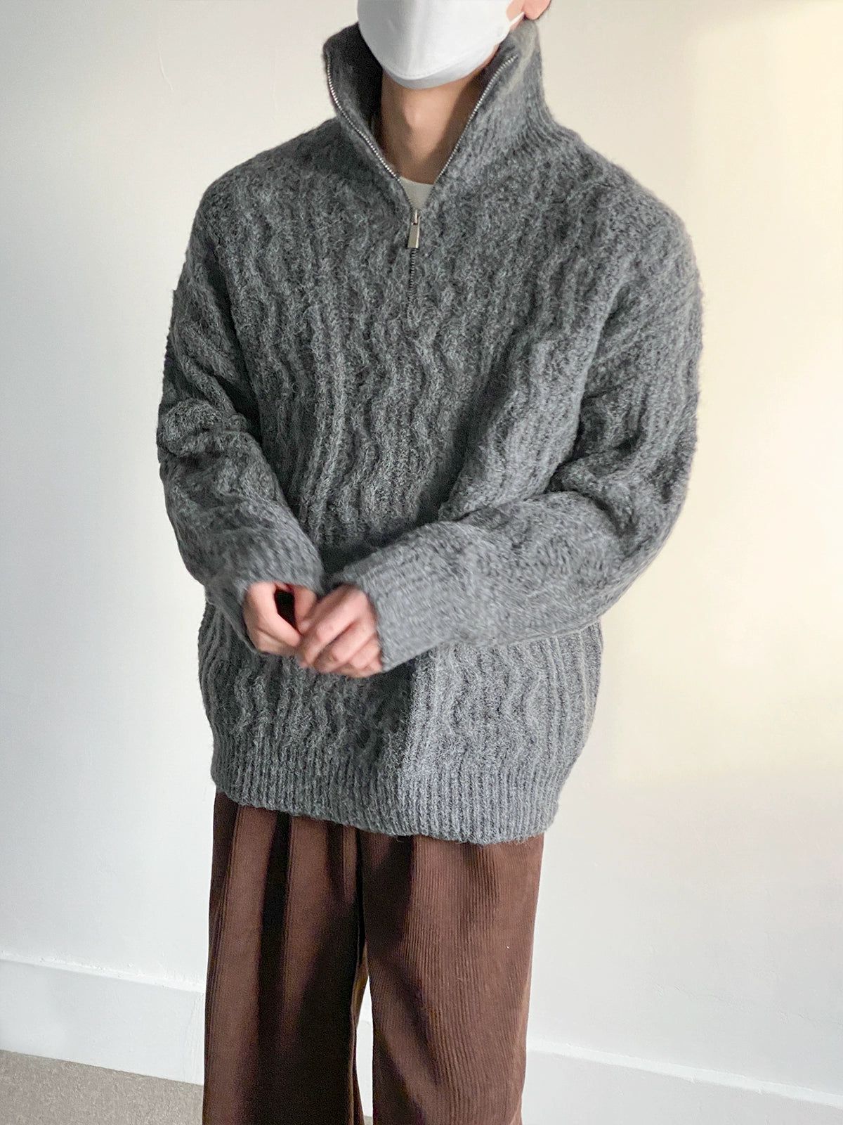 Zhou Thickened Needle Knit Half-Zip-korean-fashion-Half-Zip-Zhou's Closet-OH Garments