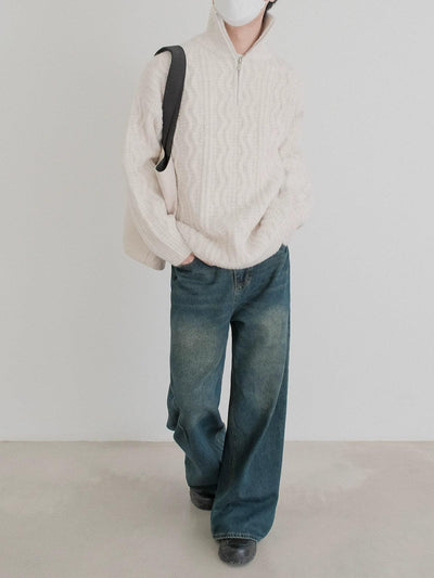 Zhou Thickened Needle Knit Half-Zip-korean-fashion-Half-Zip-Zhou's Closet-OH Garments