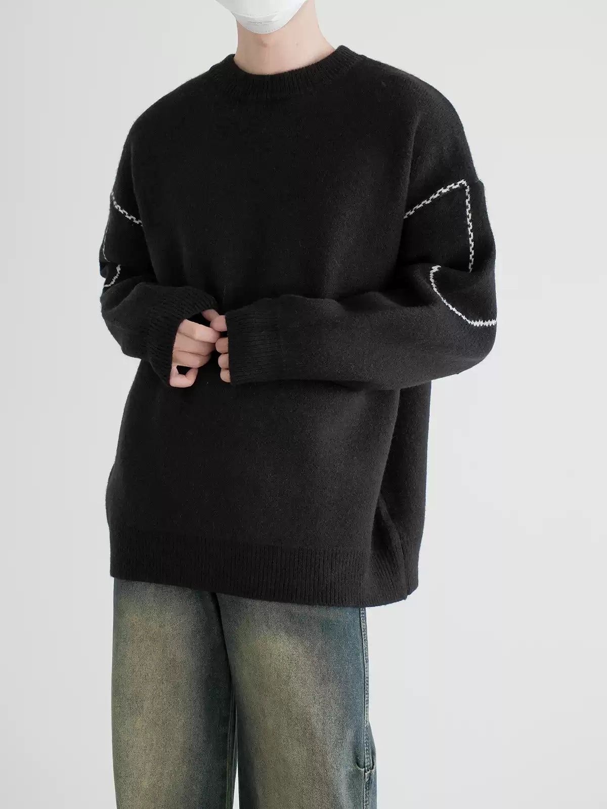 Zhou Thickened Stitched Contrast Sweater-korean-fashion-Sweater-Zhou's Closet-OH Garments