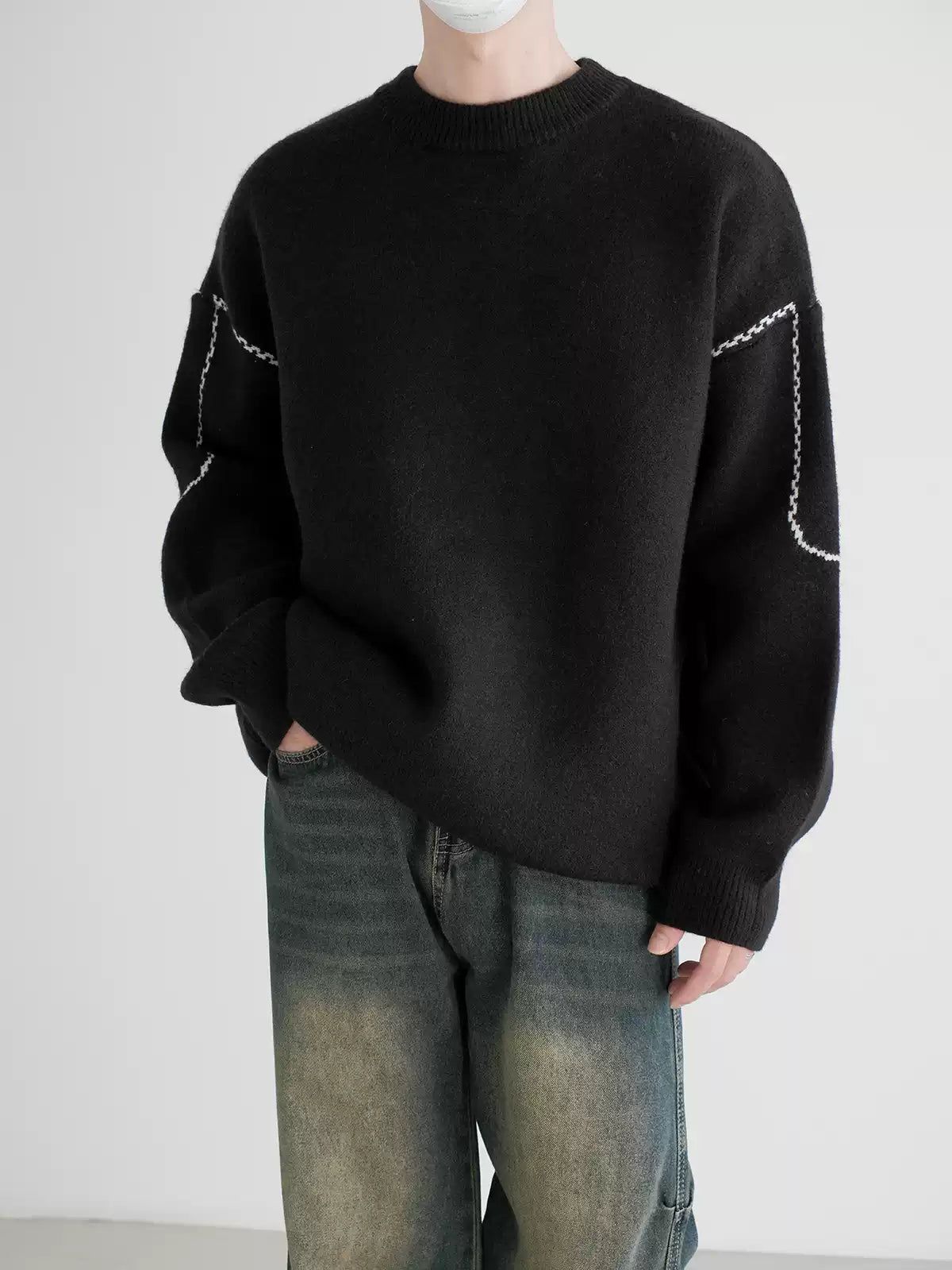 Zhou Thickened Stitched Contrast Sweater-korean-fashion-Sweater-Zhou's Closet-OH Garments