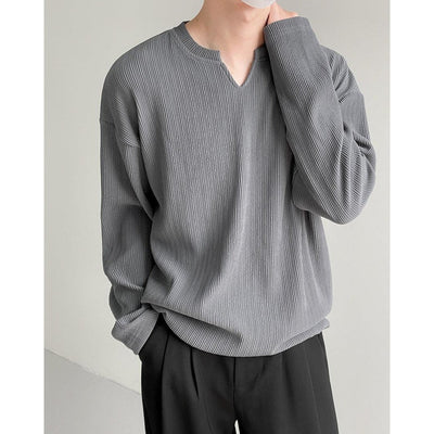 Zhou Thin Lines Textured Long Sleeve T-Shirt-korean-fashion-T-Shirt-Zhou's Closet-OH Garments