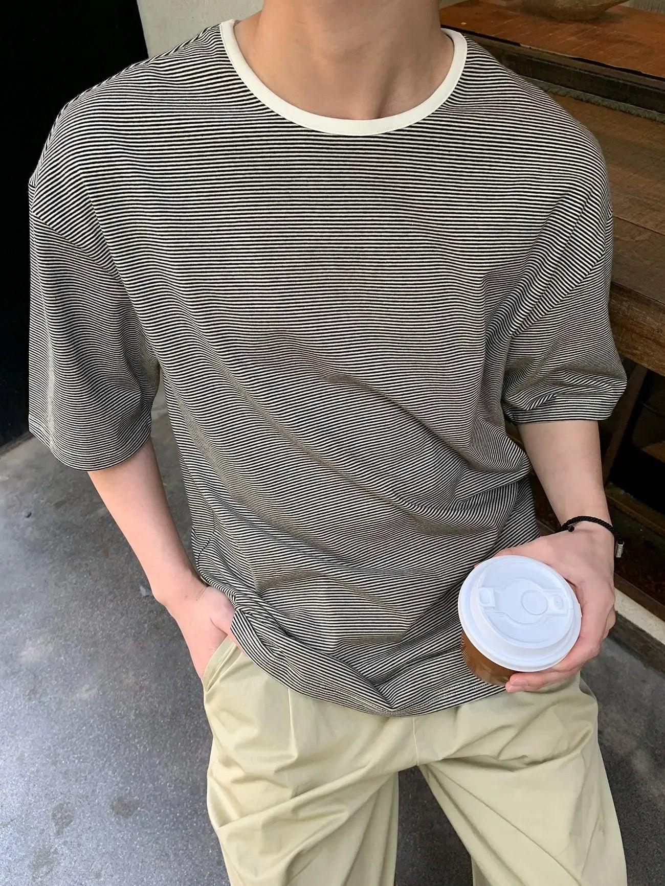 Zhou Thin Striped Pattern T-Shirt-korean-fashion-T-Shirt-Zhou's Closet-OH Garments