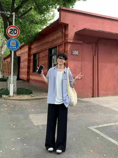 Zhou Thin Stripes Casual Shirt-korean-fashion-Shirt-Zhou's Closet-OH Garments