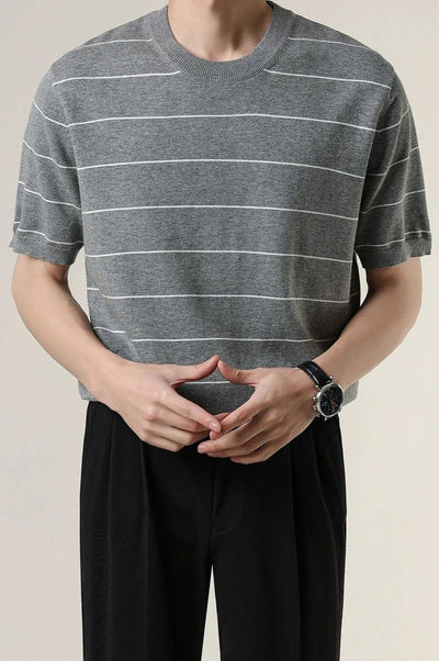 Zhou Thin Stripes Knit T-Shirt-korean-fashion-T-Shirt-Zhou's Closet-OH Garments