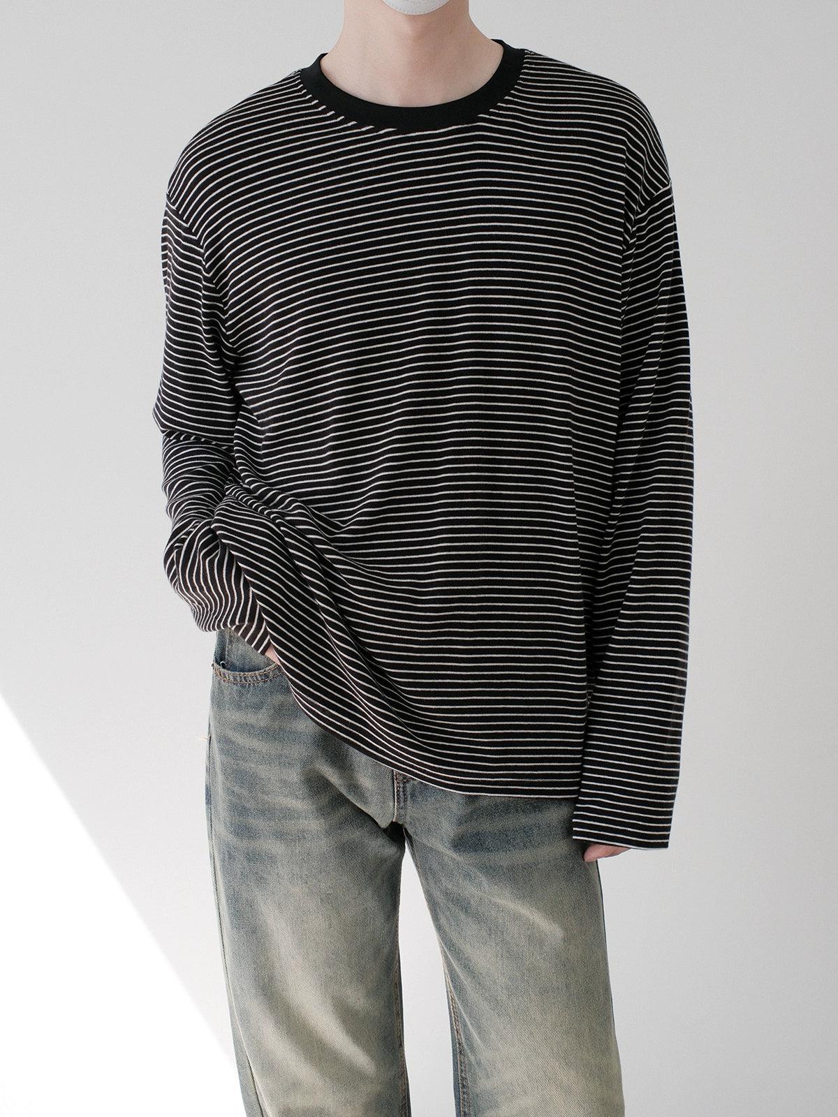 Zhou Thin Stripes Long Sleeve T-Shirt-korean-fashion-T-Shirt-Zhou's Closet-OH Garments