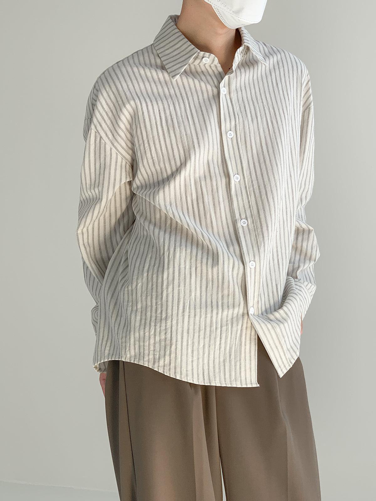 Zhou Thin Vertical Stripes Long Sleeve Shirt-korean-fashion-Shirt-Zhou's Closet-OH Garments