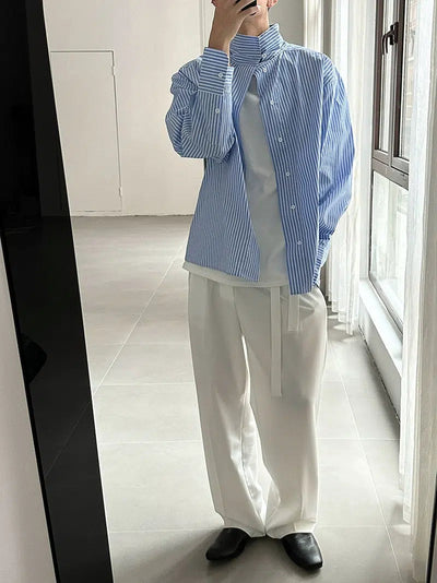 Zhou Timeless Striped High-Neck Shirt-korean-fashion-Shirt-Zhou's Closet-OH Garments
