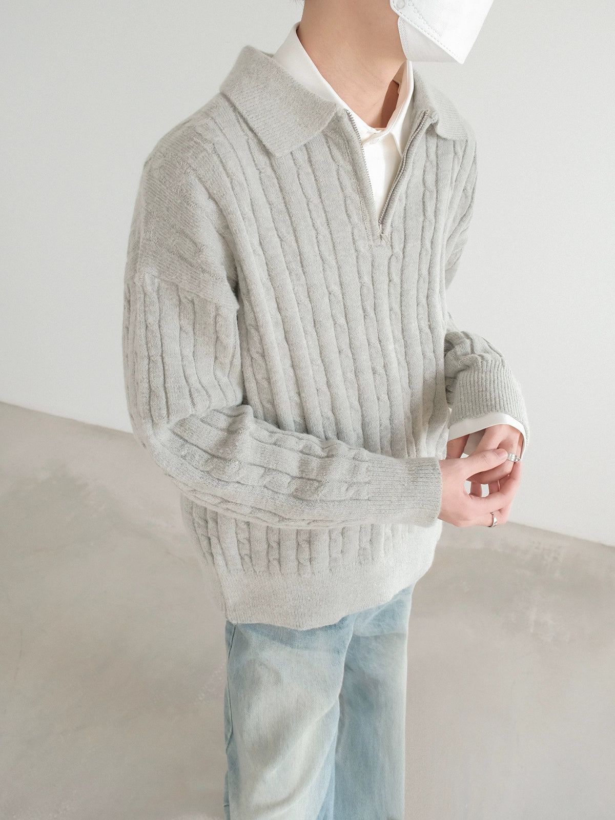 Zhou Twisted Striped Knit Half-Zip-korean-fashion-Half-Zip-Zhou's Closet-OH Garments