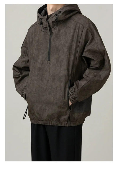 Zhou Utility Mesh Side Pockets Hooded Half-Zip-korean-fashion-Half-Zip-Zhou's Closet-OH Garments